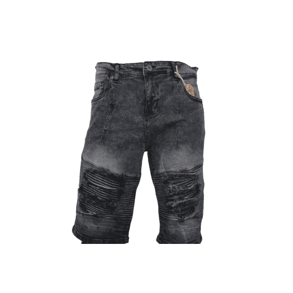 Men’s Biker Moto Denim Shorts Ripped & Slim Fit, Black, 28