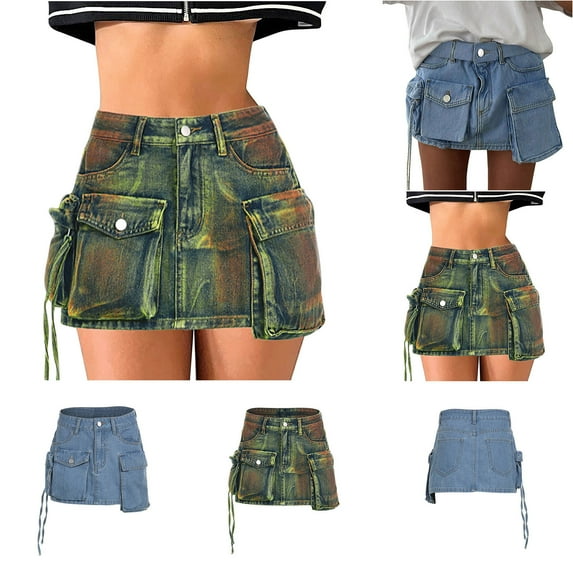 Cargo Skirt Women y2k Button Mini Jeans Skirt Denim Skirt with Pocket Low Waist Denim Short Skirt