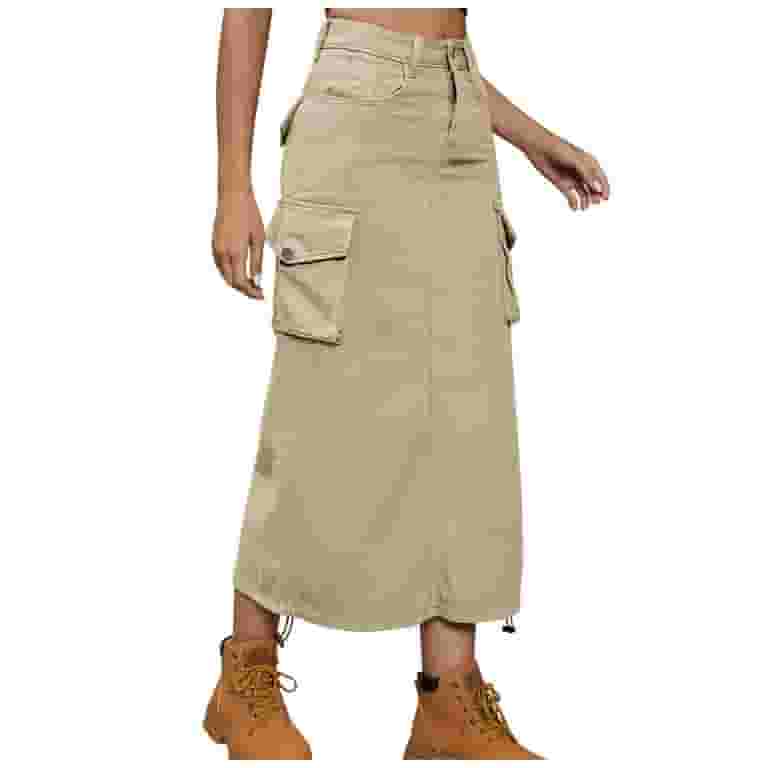 Cargo Skirt Womens Solid Color High Waisted Summer Long Cargo Skirt Womens Solid Color High Waisted Summer Long