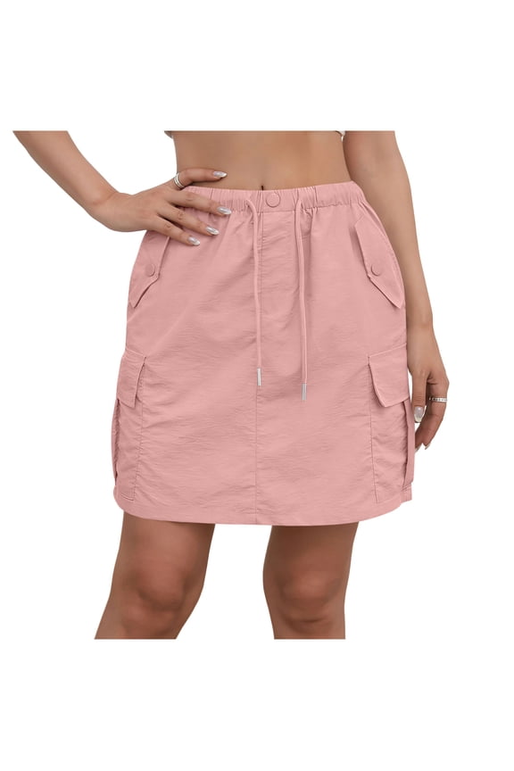 Cargo Skirts for Women Mini High Waisted Skirts Quick Dry Summer Stretch Belt Skirt String Button Skort Drawstring Active Loose Pencil Skirt with Pockets