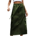 thumbnail image 1 of Cargo Skirts for Women Casual Multi Pockets Button Midi Denim Skirt Elastic High Waist Jean Skirts, 1 of 4