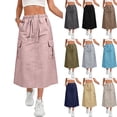 thumbnail image 1 of Cargo Skirts for Women Drawstring Elastic High Waist Midi Skirts Quick Dry Lightweight Causal Skirts with Multi Pockets, S, 1 of 9