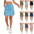 thumbnail image 1 of Cargo Skirts for Women Drawstring Elastic High Waist Mini Skirts Quick Dry Lightweight Causal Skirts with Multi Pockets, L, 1 of 8