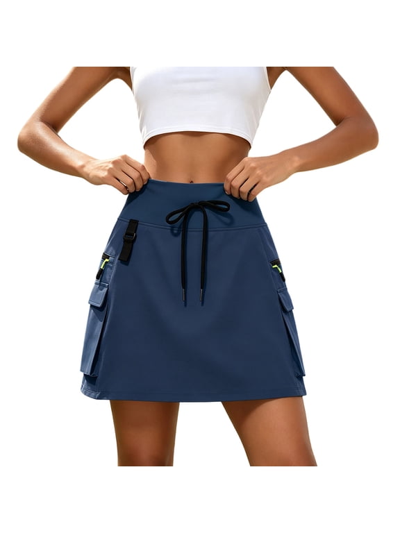 Cargo Skirts for Women Drawstring High Waisted Zipper Hiking Skirt Quick Dry Dressy Petite Casual Skirt for Golf Travel