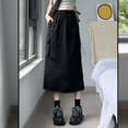 thumbnail image 1 of Cargo Skirts for Women High Waist A Line Slimming Skirt Loose Daily Casual Retro Summer Womens Long Skirt with Pocket Black L, 1 of 5