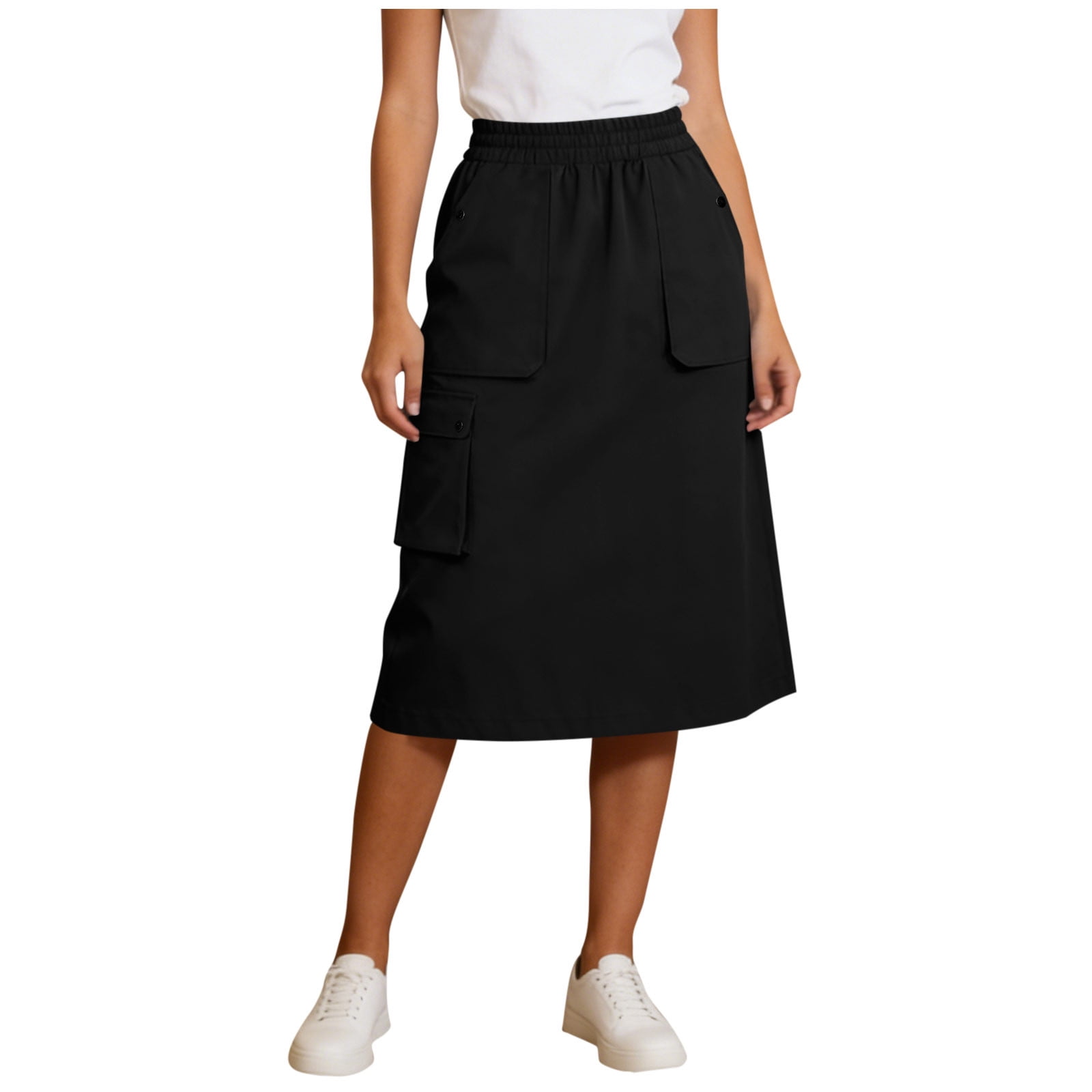 Cargo Skirt Womens Solid Color High Waisted Summer Long Skirt with