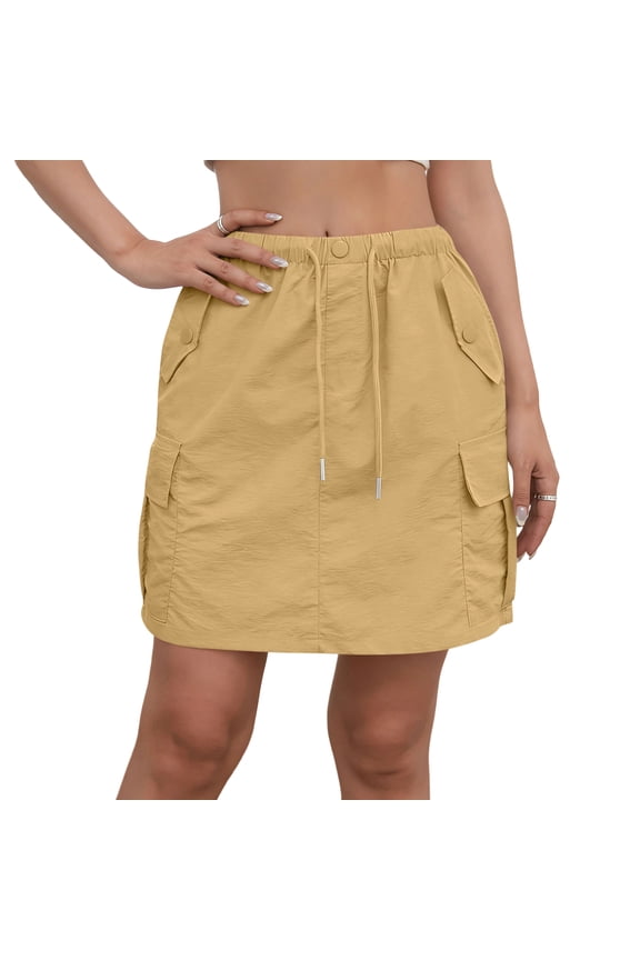 Cargo Skorts for Women Elastic Drawstring High Waisted Golf Skirt with Pockets Casual Summer Athletic Skort, 2XL