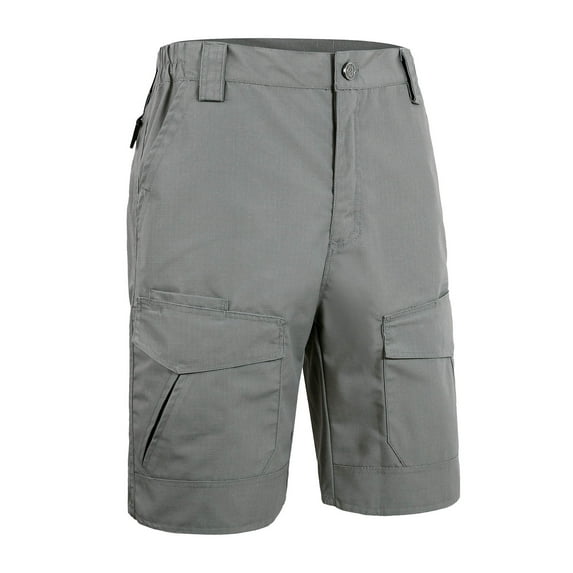 Cargo Stretch Short for Men Buckle Closure Zipper Straight Baggy Hiking Shorts Solid Color Utility Multi-Pocket Jogging Short