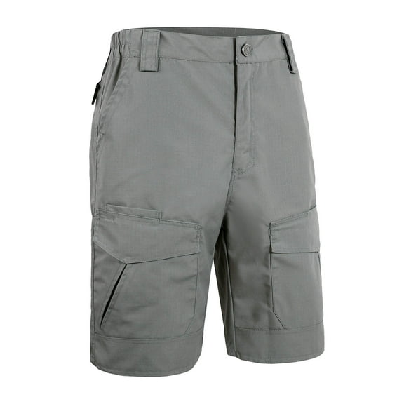 Cargo Stretch Short for Men Buckle Closure Zipper Straight Baggy Hiking Shorts Solid Color Utility Multi-Pocket Jogging Short