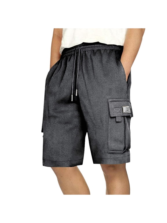Cargo Sweat Shorts for Men Casual Drawstring Elastic Waist Athletic Workout Gym Jogger Shorts with Mult Pockets