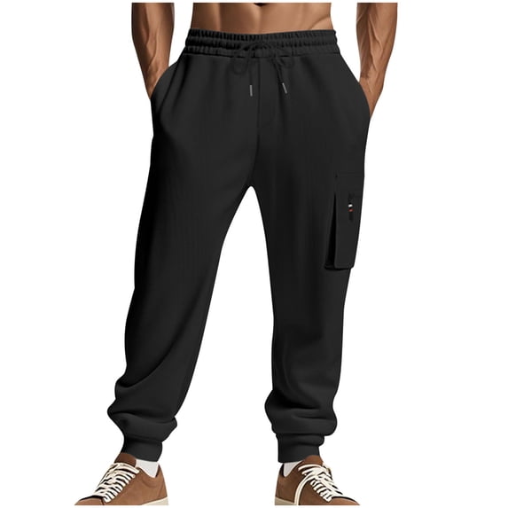 Cargo Sweatpant Joggers for Men Drawstring Working Running Jogger Pants with 3 Pockets Elastic Waist Straight Leg Long Sweat Pants