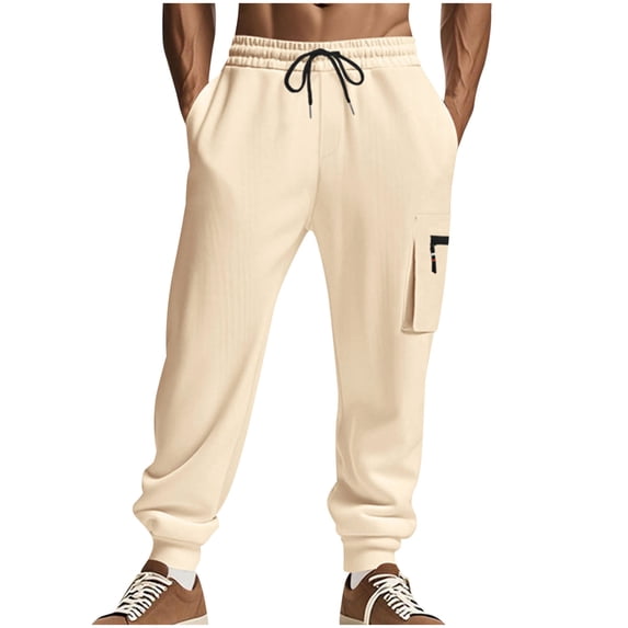 Cargo Sweatpant Joggers for Men Drawstring Working Running Jogger Pants with 3 Pockets Elastic Waist Straight Leg Long Sweat Pants