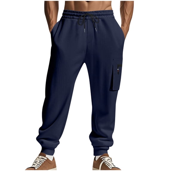 Cargo Sweatpant Joggers for Men Drawstring Working Running Jogger Pants with 3 Pockets Elastic Waist Straight Leg Long Sweat Pants