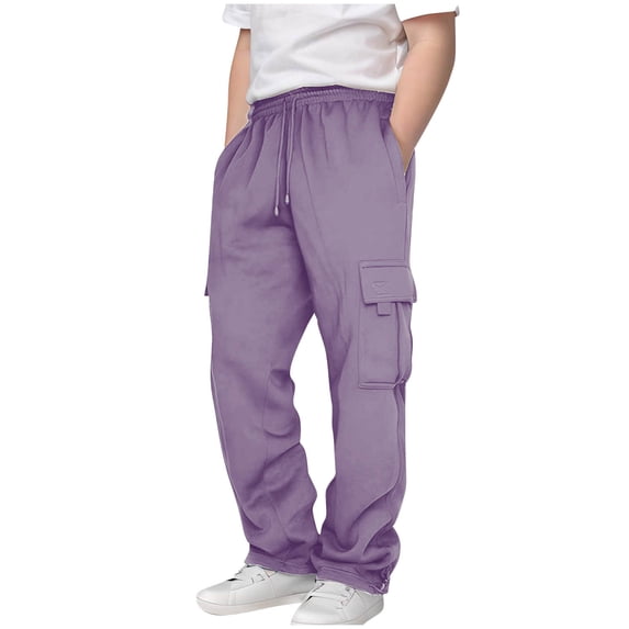 Xugsiok Cargo Sweatpants for Children Elastic Waist Solid Drawstring Pockets Casual Athletic Pants Lightly Comfortable Sweatpants Fashion Soft Breathable Jogger Pants for Kids Workout Running