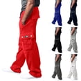 thumbnail image 1 of Cargo Sweatpants for Men - Men's Plus Size Fleece Cargo Sweatpants Wide Leg Drawstring Elastic Waist with Pockets Open Bottom Athletic Joggers​ White 3XL, 1 of 5