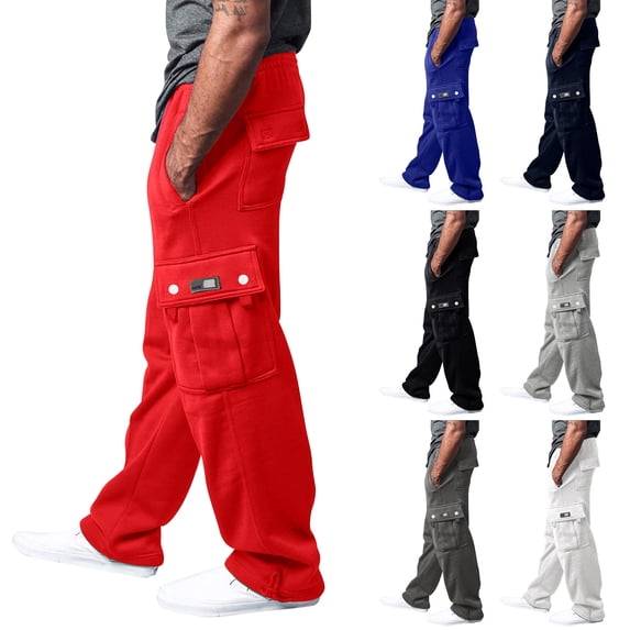 Cargo Sweatpants for Men - Men's Plus Size Fleece Cargo Sweatpants Wide Leg Drawstring Elastic Waist with Pockets Open Bottom Athletic Joggers White XL