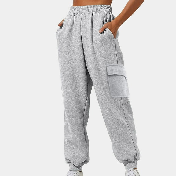 Cargo Sweatpants Women Casual Baggy Fleece Lined High Waisted Joggers Pants Wide Leg y2k Streetwear Cinch Bottom Yoga Pant with Pockets