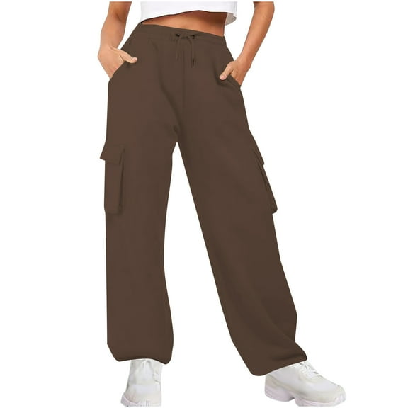 Cargo Sweatpants for Women Solid Colour Workout Sweatpants with Pockets Wide Leg Cargo Trousers Baggy Jogging Joggers High Waisted Tracksuit Bottoms Casual Lounge Active Pants
