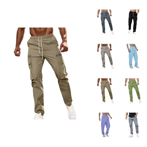 Cargo Sweatpants for Men 2025 Casual Relaxed Fit Elastic Waist Drawstring Cargo Pants with Pockets Mens Trousers