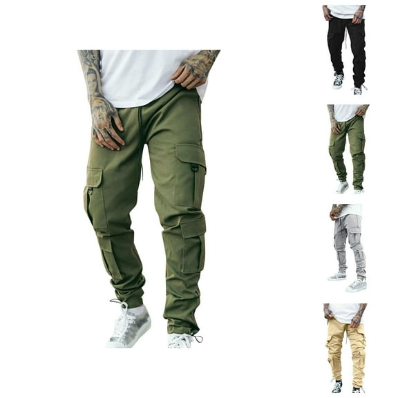 Cargo Sweatpants for Men 2025 Outdoor Casual Elastic Waist Drawstring Work Pants with Multiple Pockets Mens Trousers