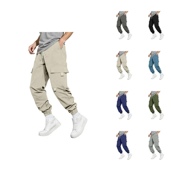 Cargo Sweatpants for Men 2025 Straight Leg Elastic Waist Drawstring Joggers with Pockets Mens Casual Pants Trousers