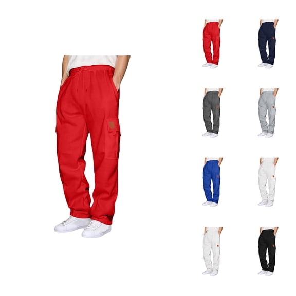 Cargo Sweatpants for Men 2026 Fall Winter Trendy Drawstring Elastic Waist Casual Pants with Pockets Trousers