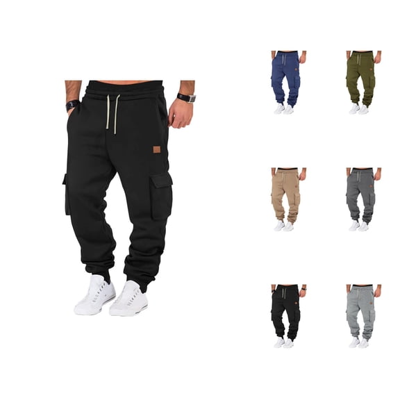 Cargo Sweatpants for Men 2026 Fall Winter Trendy Elastic Waist Drawstring Cargo Jogging Sweatpants Trousers with Pockets