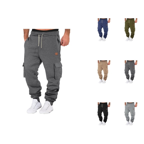 Cargo Sweatpants for Men 2026 Fall Winter Trendy Elastic Waist Drawstring Cargo Jogging Sweatpants Trousers with Pockets
