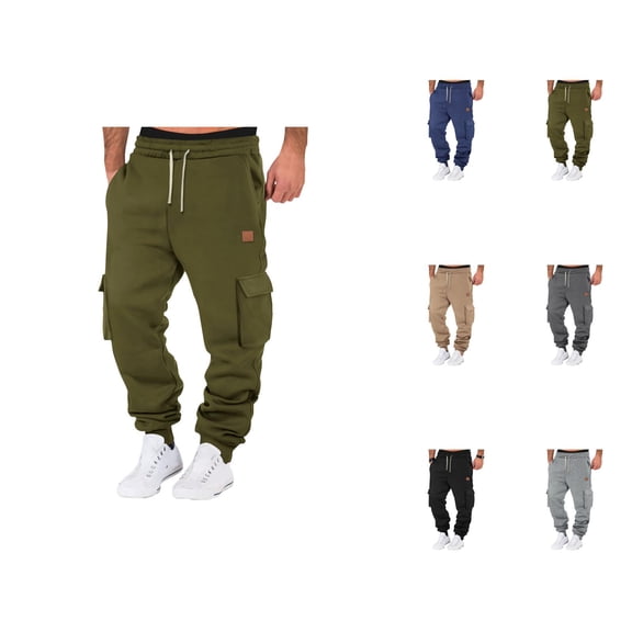 Cargo Sweatpants for Men 2026 Fall Winter Trendy Elastic Waist Drawstring Cargo Jogging Sweatpants Trousers with Pockets