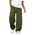 thumbnail image 1 of Cargo Sweatpants for Men Baggy Fleece Wide Leg Drawstring Sweatpants Big and Tall Athletic Hiking Pants with Pockets Army Green 3XL, 1 of 3