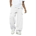 thumbnail image 1 of Cargo Sweatpants for Men Baggy Fleece Wide Leg Drawstring Sweatpants Big and Tall Athletic Hiking Pants with Pockets White 3XL, 1 of 3