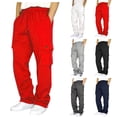 thumbnail image 1 of Cargo Sweatpants for Men Baggy Plus Size Drawstring Open Bottom Sweatpants Big and Tall Gym Workout Pants with Pocket Red X3XL, 1 of 5