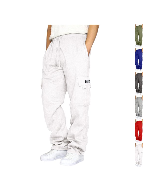 Cargo Sweatpants for Men Baggy Plus Size Drawstring Wide Leg Sweatpants Open Bottom Jogger Pants Multi Pockets,M,White