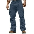 thumbnail image 1 of Cargo Sweatpants for Men Casual Elastic Waist Drawstring Outdoor Sports Trousers Joggers Workout Breathable Pant Navy L, 1 of 6