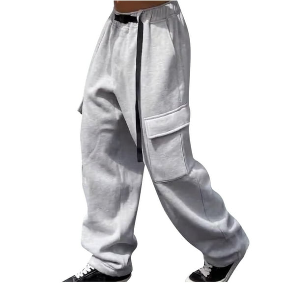 Cargo Sweatpants for Men Casual Fashion Track Pants Drawstring Elastic Waist Trousers with Pockets, Gray, M