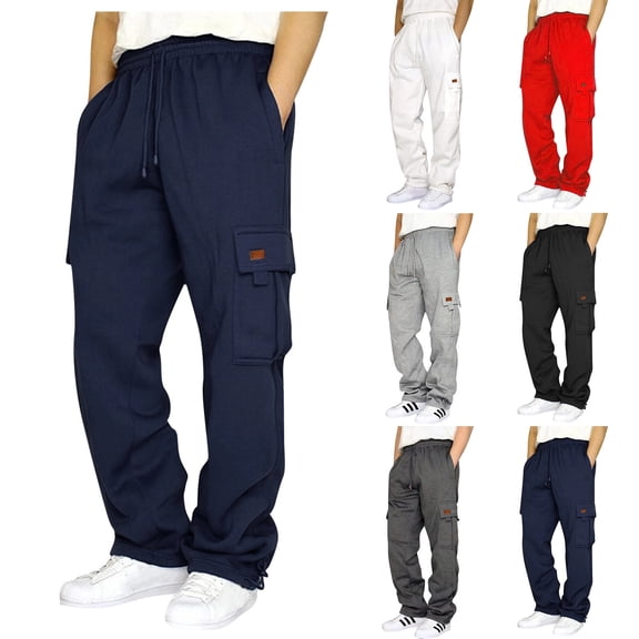 Cargo Sweatpants for Men Casual Plus Size Baggy Cargo Pants Travel Fall Pants with Pockets Loose Wide Leg Sweatpants Black S