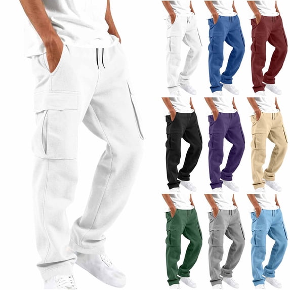 Cargo Sweatpants for Men Casual Workout Joggers Stretch Sweatpants Hiking Drawstring Pants with Multi Pockets