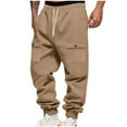 thumbnail image 1 of Cargo Sweatpants for Men Drawstring Elastic Waist Solid Cuffed Joggers with Pockets Khaki 3XL, 1 of 9