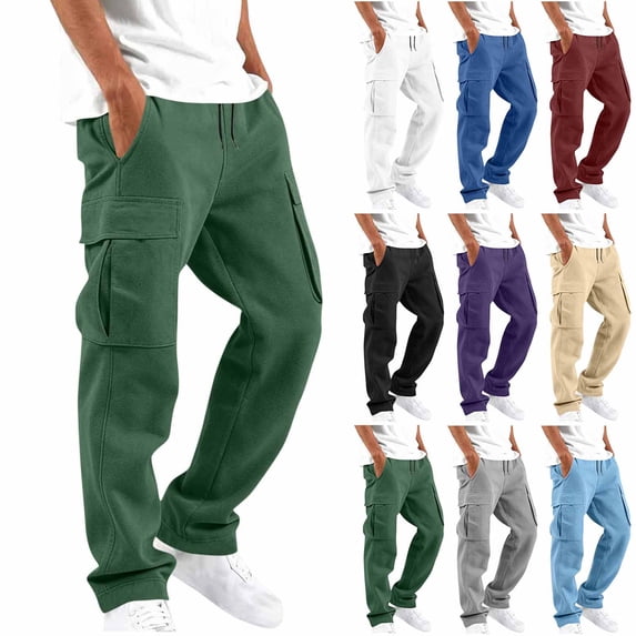 Cargo Sweatpants for Men Drawstring Elastic Waist Straight Leg Pants with Multi Pockets,Loose Casual Trousers for Daily Gym Wear