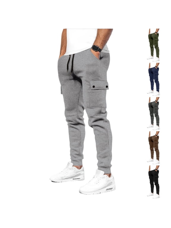 Cargo Sweatpants for Men Fleece Jogger Pants Elastic Waist Multi Pockets, Heavyweight Warm Sweatpants for Winter Gym & Casual Army Green 2XL