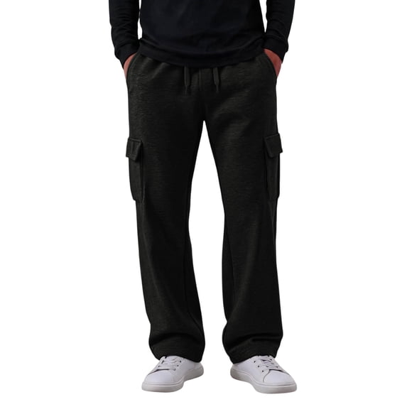 Cargo Sweatpants for Men Fleece Lined Baggy Joggers Relaxed Fit Straight Leg Open Bottom Active Athletic Pants