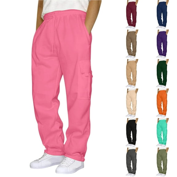 Cargo Sweatpants for Men Heavyweight Bottom Straight Leg Sweatpant Pockets Plus Size Big and Tall Joggers Light Brown S