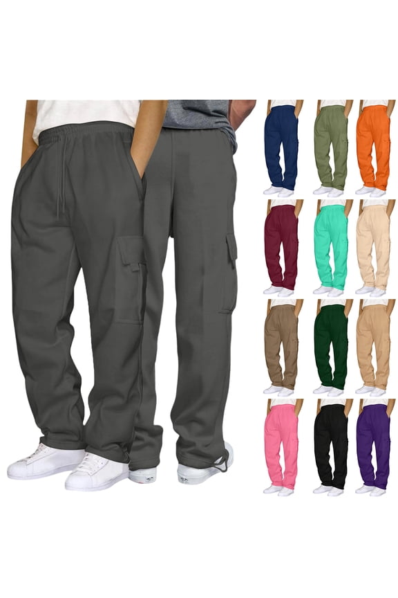 Cargo Sweatpants for Men Heavyweight Bottom Straight Leg Sweatpant Pockets Plus Size Big and Tall Joggers Purple 4XL