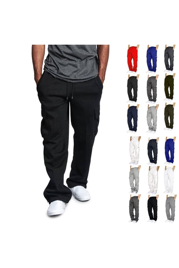 Cargo Sweatpants for Men Heavyweight Fleece Open Bottom Straight Leg Sweatpant Pockets Plus Size Big and Tall Joggers Black 3XL