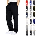 thumbnail image 1 of Cargo Sweatpants for Men Heavyweight Fleece Open Bottom Straight Leg Sweatpant Pockets Plus Size Big and Tall Joggers Black 5XL, 1 of 5