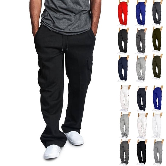 Cargo Sweatpants for Men Heavyweight Fleece Open Bottom Straight Leg Sweatpant Pockets Plus Size Big and Tall Joggers Black XL
