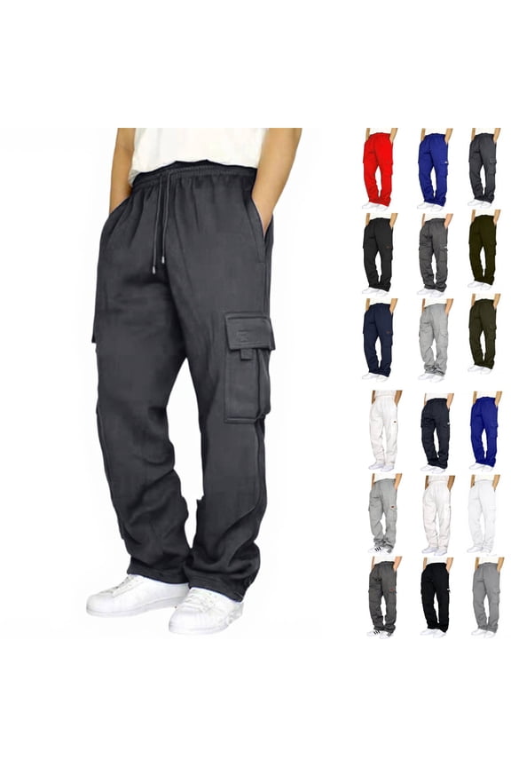 Cargo Sweatpants for Men Heavyweight Fleece Open Bottom Straight Leg Sweatpant Pockets Plus Size Big and Tall Joggers Dark Gray XL
