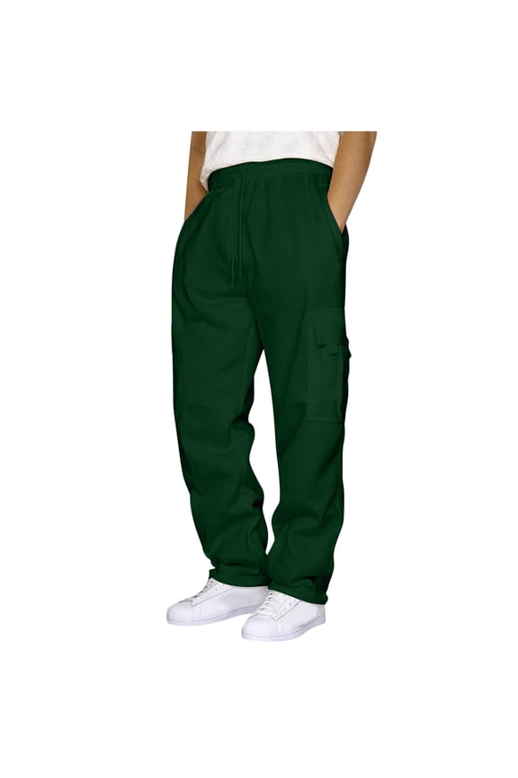 Cargo Sweatpants for Men Loose Fit Casual Workout Running Pants Waist Baggy Wide Leg Elastic Waist Joggers with Pockets (3XL, Green)