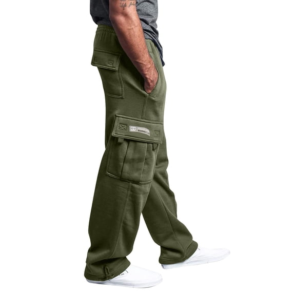 Cargo Sweatpants for Men Plus Size Joggers with Pockets Open Bottom Athletic Sweat Pants Army Green 3XL