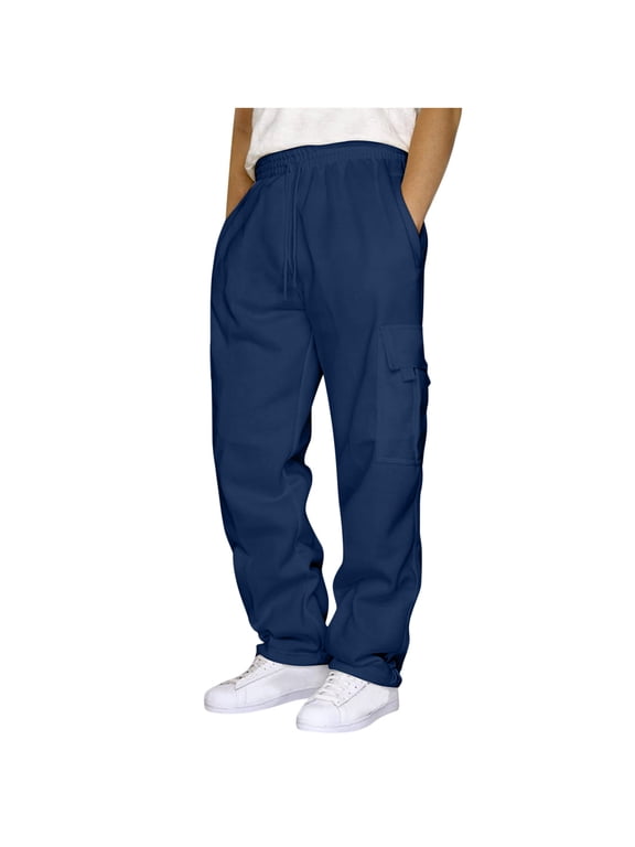Cargo Sweatpants for Men S-5X Big & Tall Straight Leg Pants with Pockets Plus Size Casual Solid Drawstring Elastic Waist Athletic Trousers